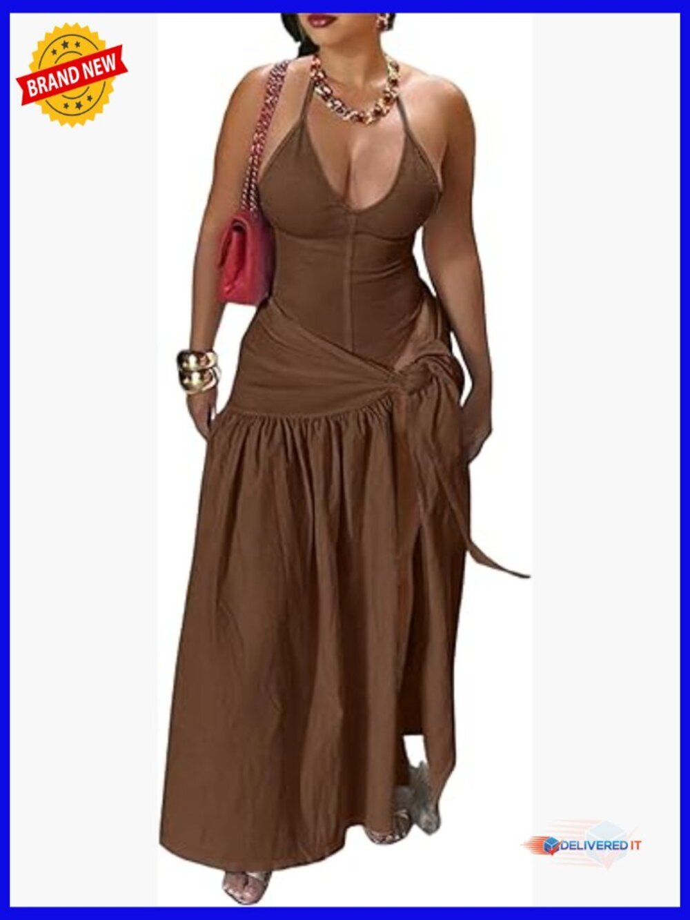 2 Piece Maxi Skirt Set Halter V Neck Backless Bodysuit Wrap Cover Up